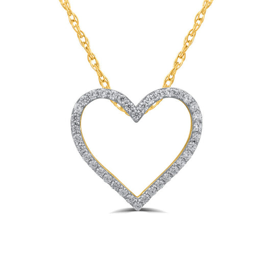 Lab Grown Heart Outline Yellow Gold Floating Diamond Necklace