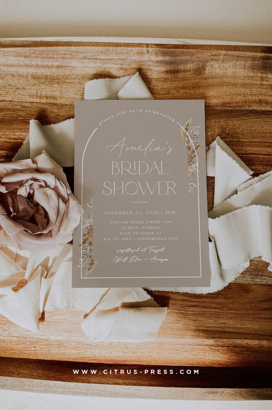 Boho Arch Pampas Grass Bridal Shower Invitation | Printable Template