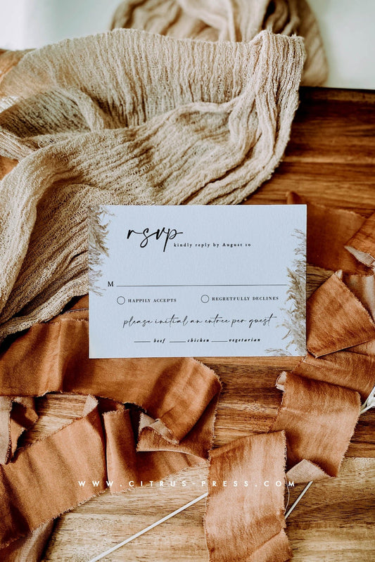 Pampas Grass Arch Wedding RSVP Card | Ava