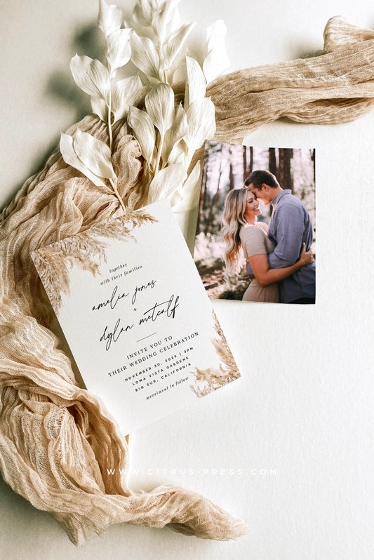 Boho Pampas Grass Wedding Invitation Set | Pdf Diy Template