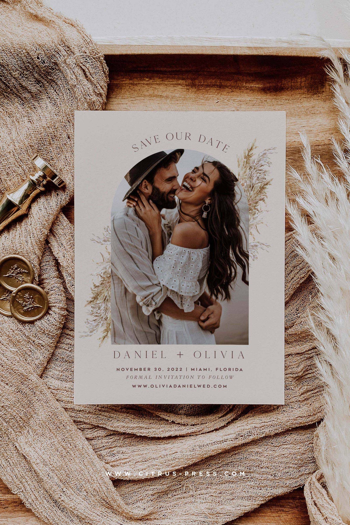 Boho Arch Photo Wedding Invitation | Save The Date | Printable Diy Template