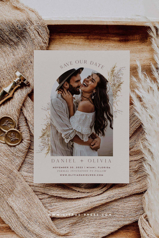 Boho Arch Photo Wedding Invitation | Save The Date | Printable Diy Template