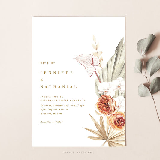 Pampas Grass Boho Wedding Invitation | Jennifer