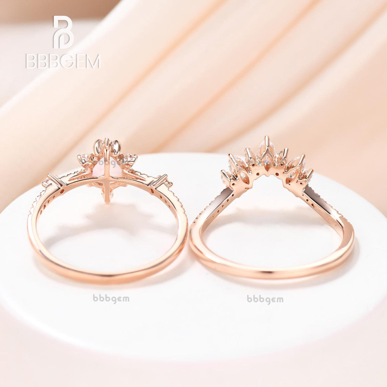 14K/18K Gold Pear Shaped Lab White Opal Diamond Art Deco Engagement Ring Set