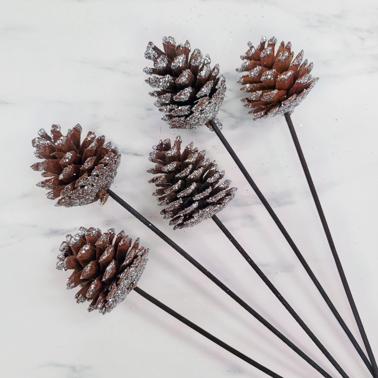 Pinecone Picks | Silver Glitter on Natural