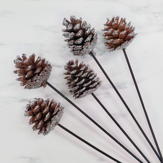 Pinecone Picks | Silver Glitter on Natural