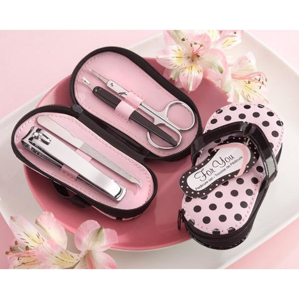 "Pink Polka Flip Flop" Five Piece Pedicure Set with Matching "Thank you" Tag