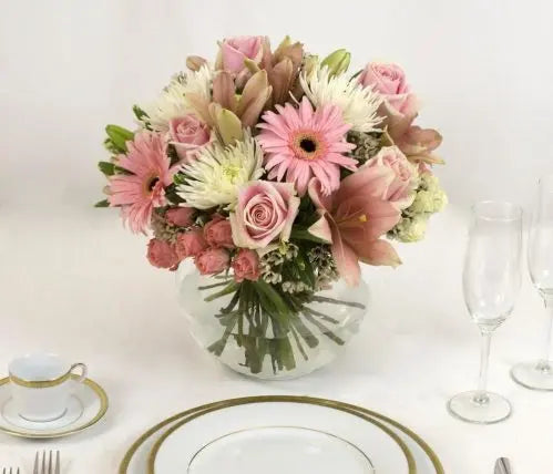 6 Pink Flower Table Centerpieces