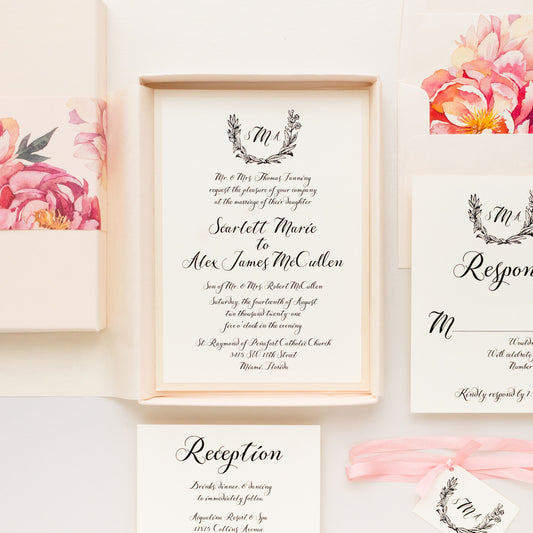 Pink Peonies Boxed Wedding Invitations