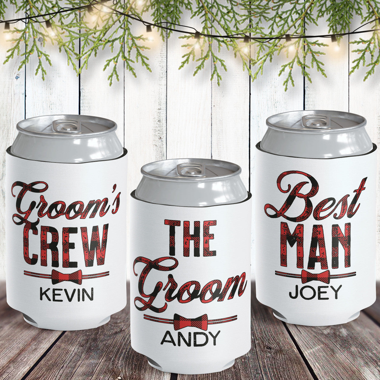 Plaid Groom's Crew Can Coolers