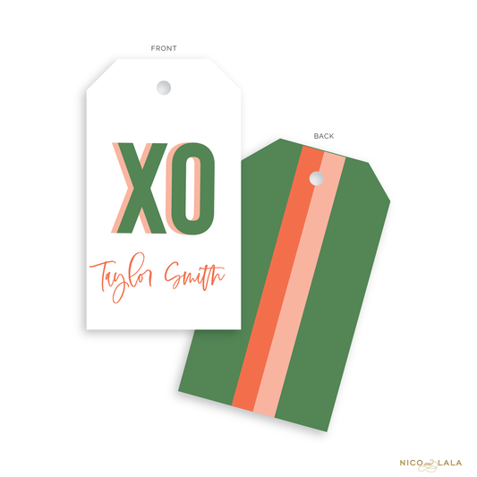 Prep Stripe Gift Tags, Olive And Coral