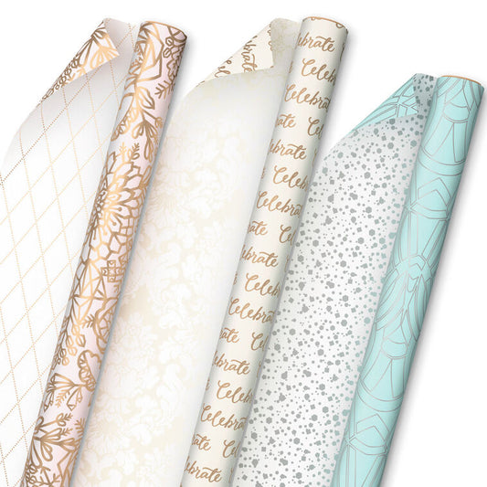 Pretty Pastels 3-Pack Reversible Wrapping Paper, 75 sq. ft. total