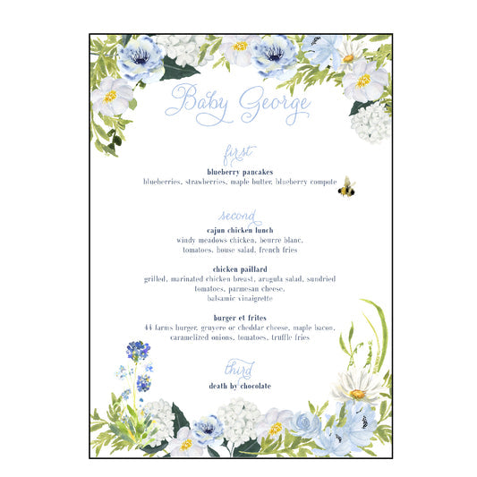 Blue Florals | Menus