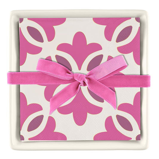 Ceramic Napkin Tray + Napkins - Moroccan Tiles