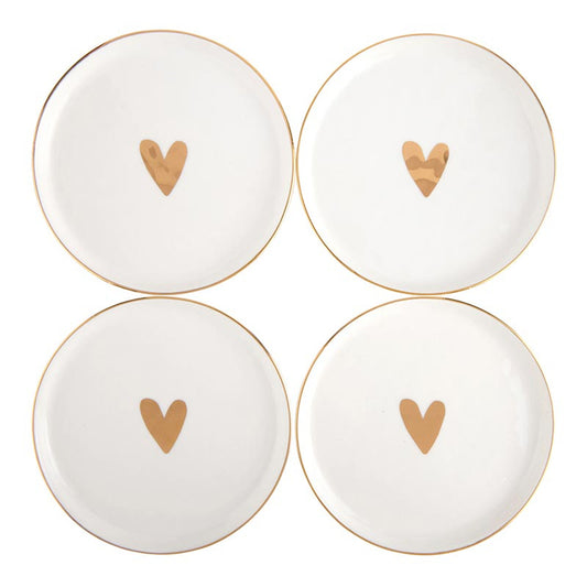 Ceramic Appetizer Plates - Gold Foil Heart - Set of 4