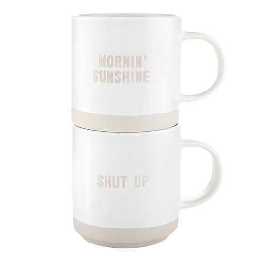 Face to Face Stackable Mugs - Mornin' Sunshine/Shut Up - Set of 2