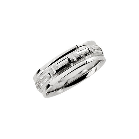 Greek Key Comfort Fit Band in 14k White Gold
