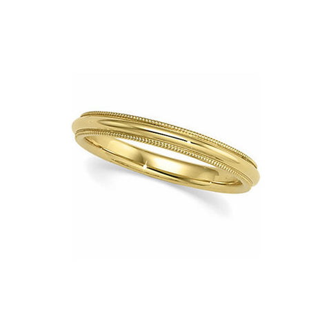 3mm Milgrain Edge Comfort Fit Domed 10k Yellow Gold Band