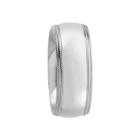 Double Milgrain Comfort Fit Domed 14k White Gold Band