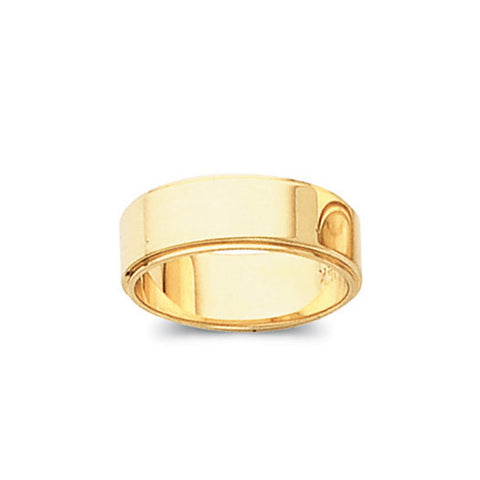Flat Ridged Edge Wedding Band in 14k Yellow Gold