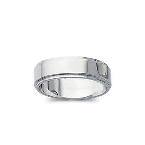Flat Ridged Edge Wedding Band in 14k White Gold