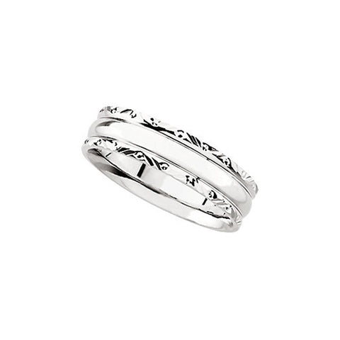 Domed Carved Edge Comfort Fit Band in 14k White Gold