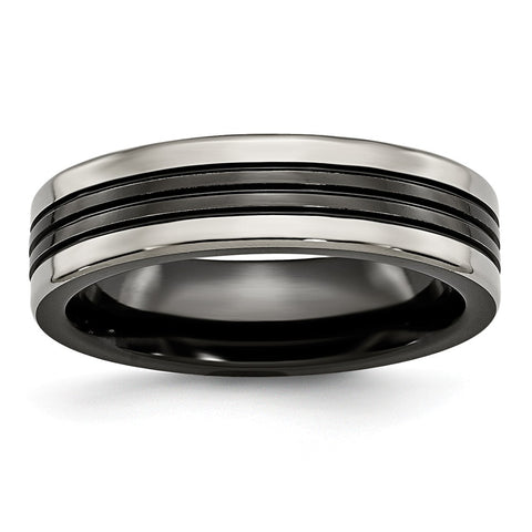 Grooved and Polished Flat Band in Two-Tone Titanium