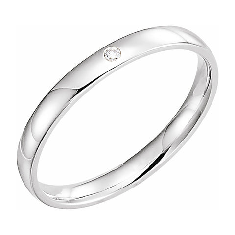 2.14k White Gold .02 CT Diamond Half Round Comfort Fit Band