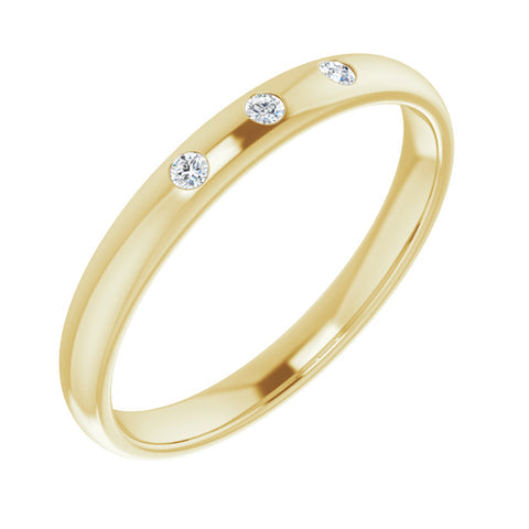 2.14k Yellow Gold & 3 Stone Diamond Half Round Comfort Fit Band