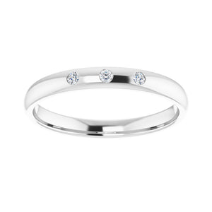 2.14k White Gold .06Ct Diamond 3 Stone Half Round Comfort Fit Band