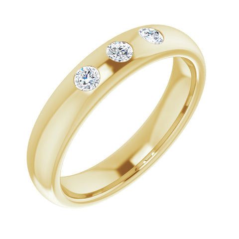 14k Yellow Gold 1/5Ctw Diamond 3 Stone Half Round Comfort Fit Band