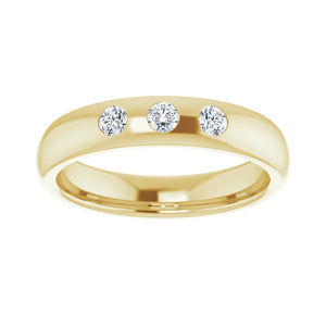 14k Yellow Gold 1/5Ctw Diamond 3 Stone Half Round Comfort Fit Band