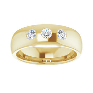 14k Yellow Gold 1/3Ctw Diamond 3 Stone Half Round Comfort Fit Band