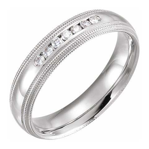 14K White Gold 1/5 CTW Diamond Double Milgrain Comfort Fit Band