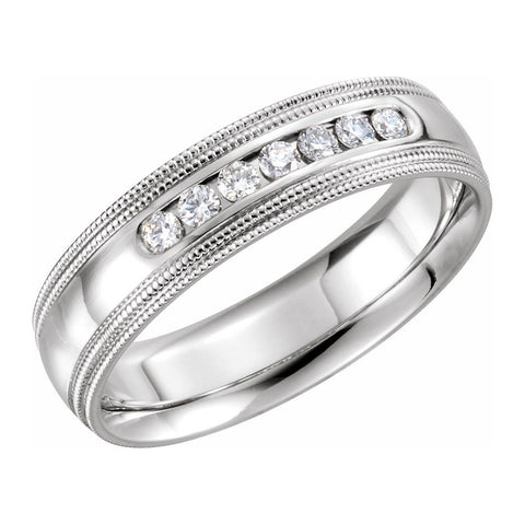 14K White Gold 1/4 CTW Diamond Double Milgrain Comfort Fit Band
