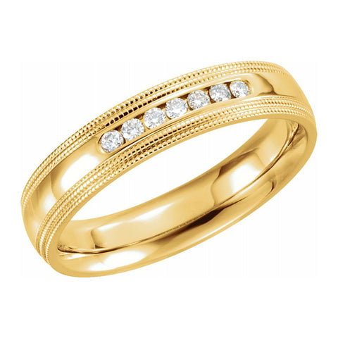 14K Yellow Gold 1/5 CTW Diamond Double Milgrain Comfort Fit Band
