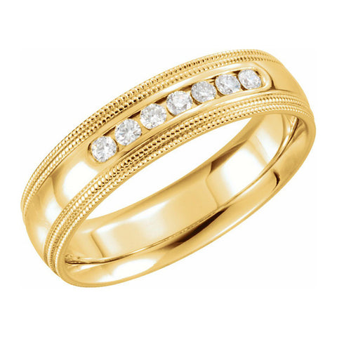 14K Yellow Gold 1/4 CTW Diamond Double Milgrain Comfort Fit Band