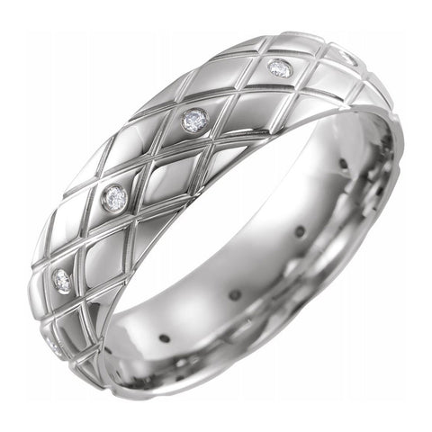 14K White Gold & Diamond Patterned Comfort Fit Band