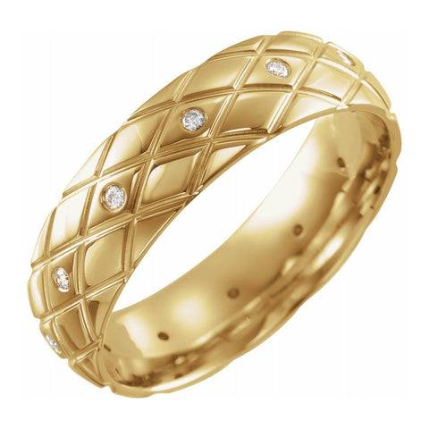 14K Yellow Gold & Diamond Patterned Comfort Fit Band