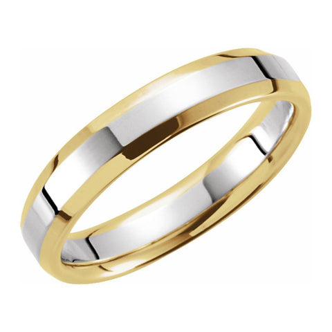 14K Yellow & White Gold Beveled Edge Comfort Fit Band