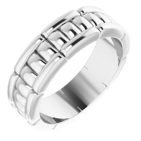 14K White Gold Grooved Pattern Standard Fit Band