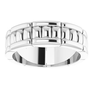14K White Gold Grooved Pattern Standard Fit Band