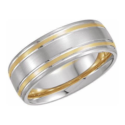 14K Two Tone Gold Satin Grooved Comfort Fit Band