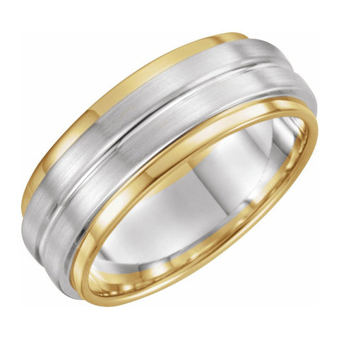 14K Yellow & White Gold Grooved Comfort Fit Band