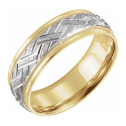 14K Two Tone Gold Woven Design Comfort Fit Band