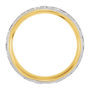 14K Two Tone Gold Woven Design Comfort Fit Band