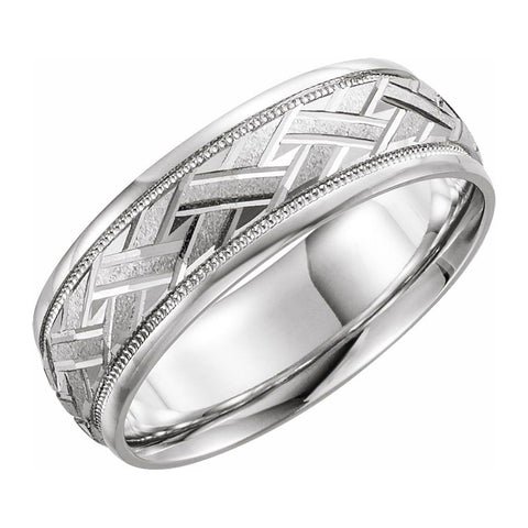 14K White Gold Woven Design Comfort Fit Band