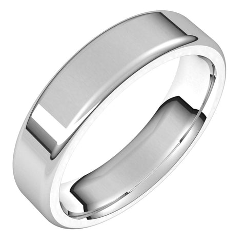 14K White Gold Polished Round Edge Comfort Fit Flat Band