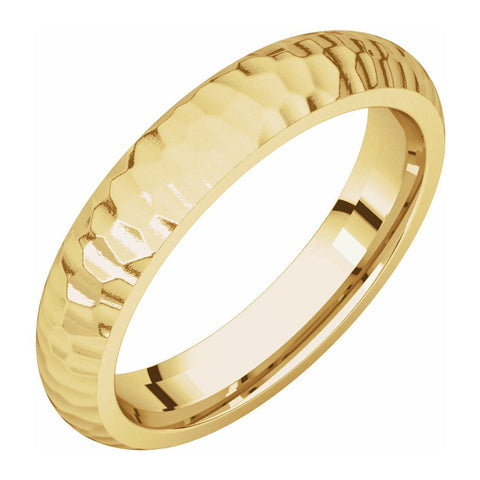14K Yellow Gold Hammered Half Round Comfort Fit Band