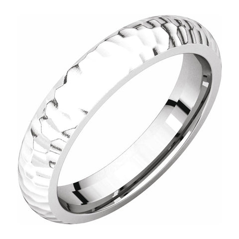 14K White Gold Hammered Half Round Comfort Fit Band